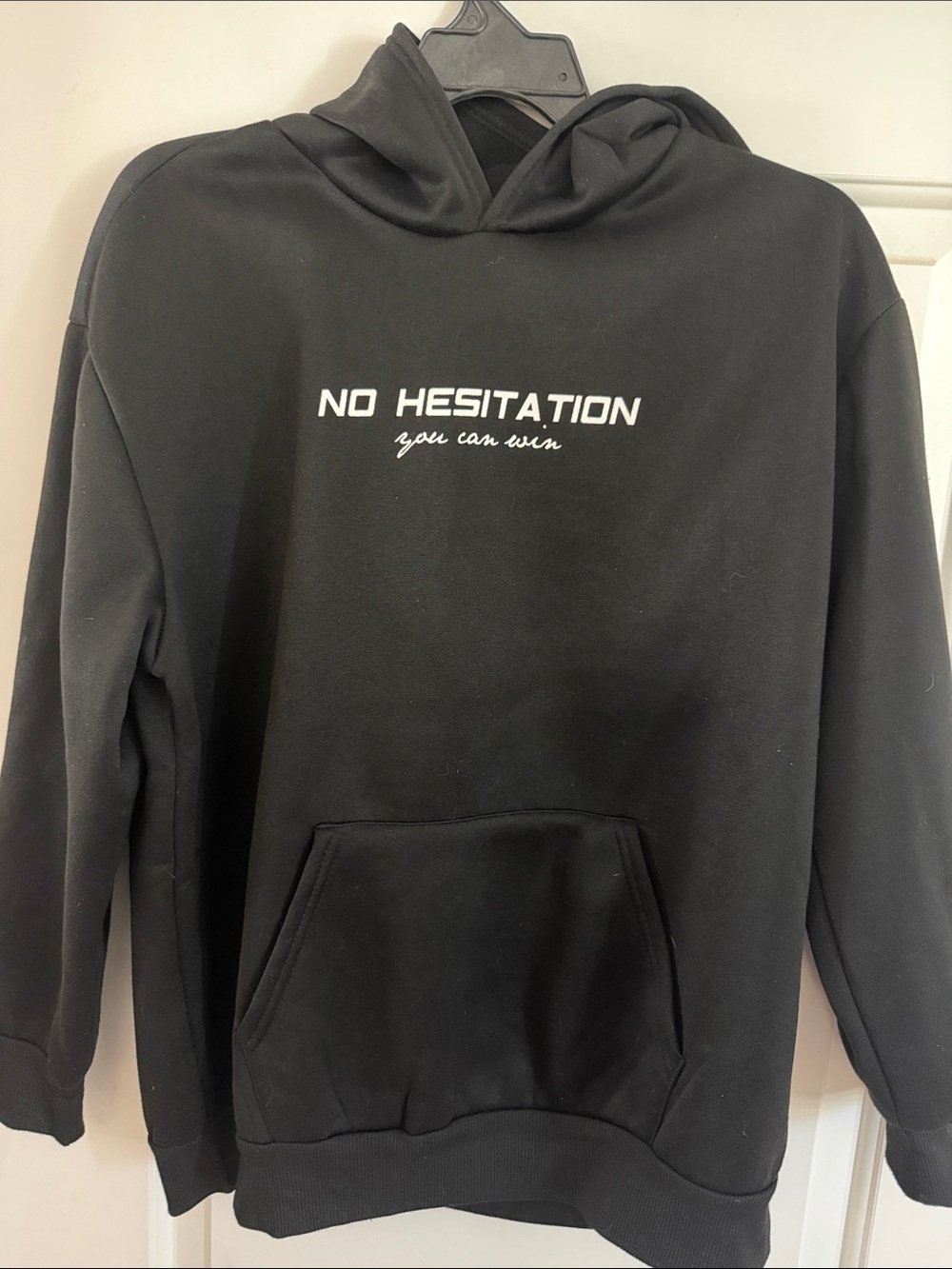 No Hesitation Graphic Pullover Hoodie in Black Like New